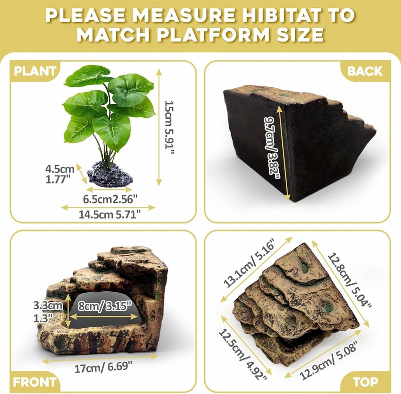 GOZILLA Small Reptile Accessories for Tank, Basking Platform Hideout, Bearded Dragon Hide and Cave Decor for Small Turtle,Snake and Lizard.(Brown-S-Kit) - Image 2